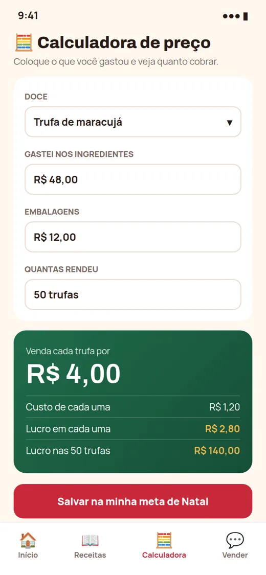 Calculadora de preço das trufas
